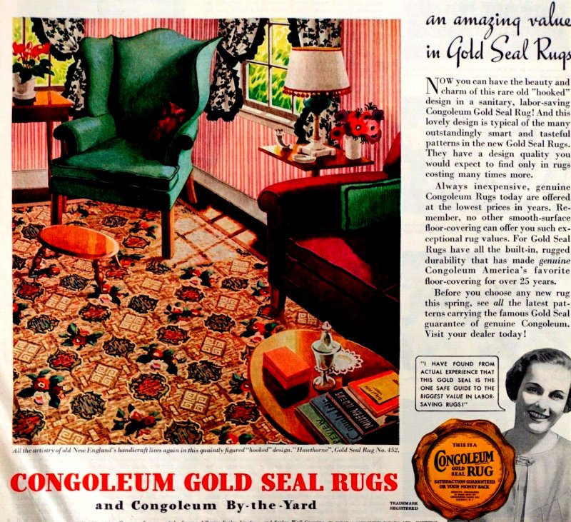 1937 Congoleum Gold Seal Rugs Vintage Print Advertisement Living Room Parlour