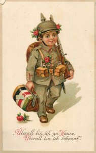 World War 1916 patriotic postcard military drawn boy Germany WWI