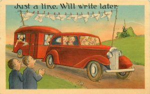 Artist Impression Car Trailer Pretty Ladies men linen 1943 Postcard 21-11944