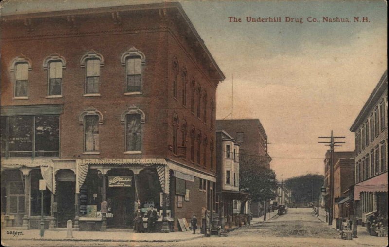 Nashua NH Underhill Drug Co Store c1910 Postcard