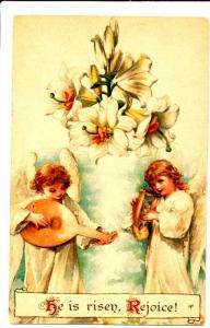 Two Musical Angels Easter Postcard