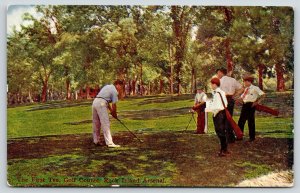 Rock Island Illinois~RI Arsenal Golf Course~Golfers on First Tee~Caddies~c1910 