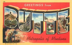 Butte County Montana Large Letters Multi View Teich linen postcard 6056