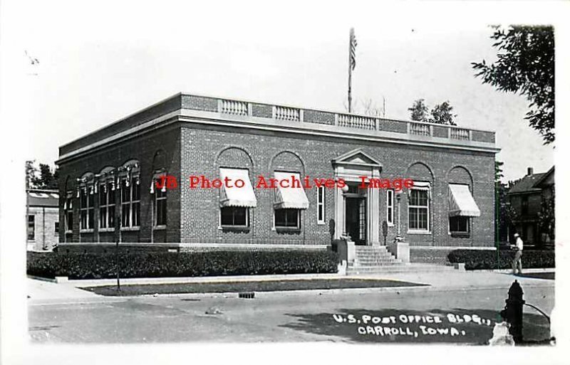 IA, Carroll, Iowa, RPPC, US Post Office Building, Entrance View, Photo