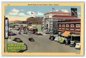 c1940's Broad Street At Court House Globe Arizona AZ Unposted Buildings Postcard