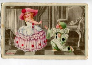 262104 ART DECO Kids PIERROT by BERTIGLIA Vintage postcard