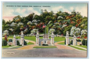 c1940's Entrance To Percy Warner Park Flag Tower Nashville Tennessee TN Postcard