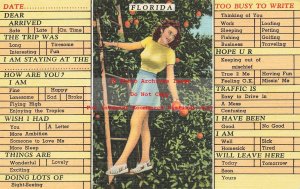Curt Teich Linen Postcard, Florida, Too Busy To Write, Woman Picking Oranges