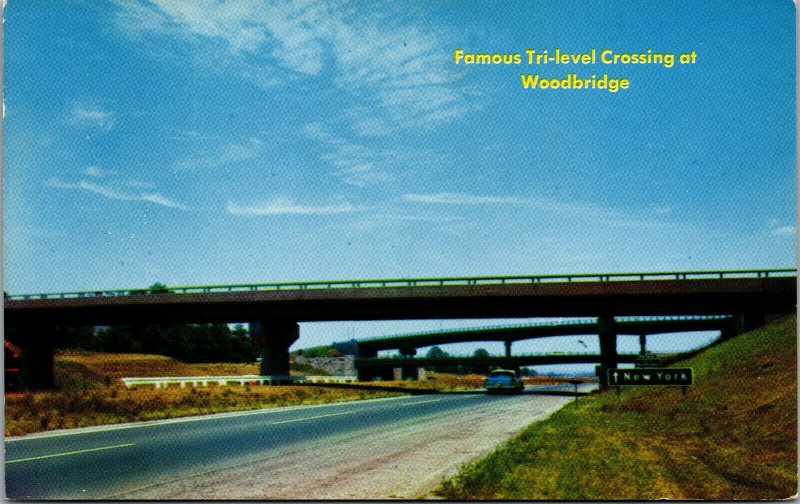 Vtg 1950s Tri-level Crossing at Woodbridge New Jersey NJ Chrome Postcard