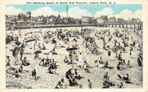 ASBURY PARK, New Jersey NJ  BATHING BEACH & SOUTH END PAVILION ca1920's Postcard