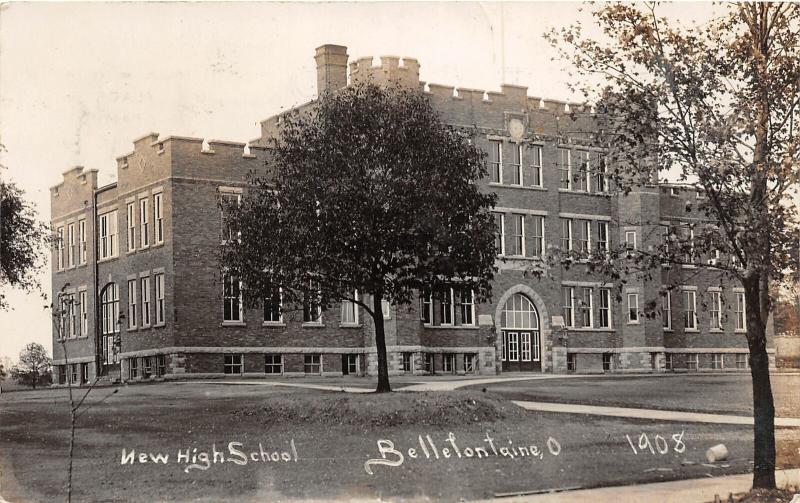 F14/ Bellefontaine Ohio RPPC Postcard 1908 New High School 4