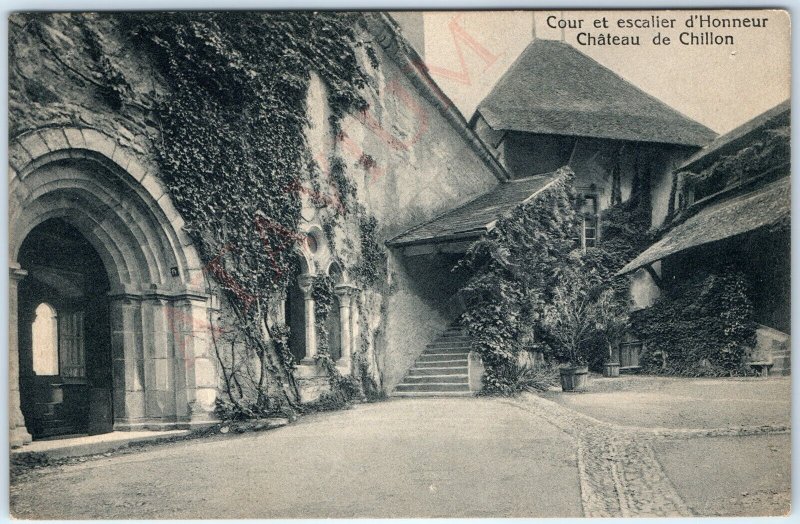 c1910s Veytaux, Switzerland Chateau de Chillon Castle Rare View PC Honneur A184