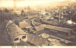 Springfield VT Busy Hollow Bird's Eye Town View RPPC Postcard