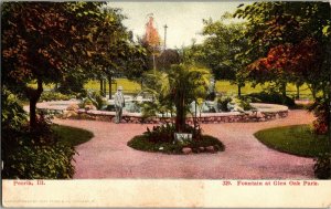 Fountain at Glen Oak Park, Peoria IL Undivided Back Vintage Postcard H75