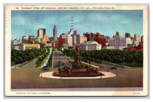 Parkway Street View From Art Museum Philadelphia PA Linen Postcard Y10