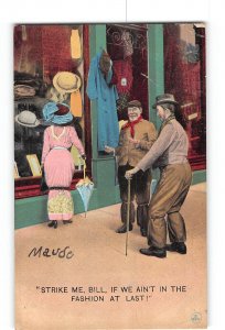 Humor Comic Postcard 1907-1915 Two Men Looking At Woman Strike Me Bill