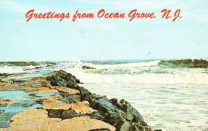 Vintage Postcard 1986 Greetings From Ocean Grove New Jersey Breakers & Seashore