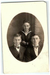 1910-30 U S Navy Sailor Uniform Rppc Real Photo Postcard 3 Young Men Portrait 