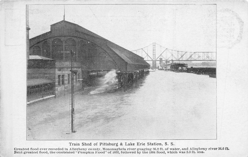 Pittsburgh Pennsylvania c1910 Postcard Train Shed Lake Erie Station Flood