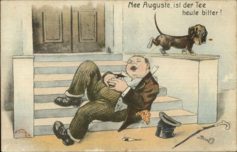 Scatological Humor Dahcshund Dog Peening in Drun k Man's Mouth Postcard