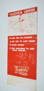 Pacifica Lodge Lake Tahoe Map 30 Front Strike Matchbook Cover