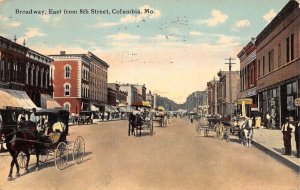 Columbia Missouri Broadway, East From 8th St., Color Lithograph Postcard U11169
