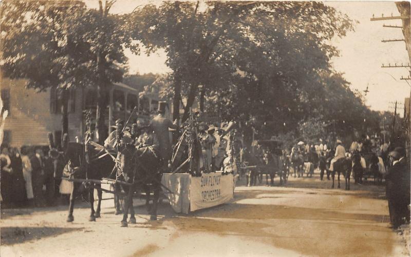 F15/ Parade Real Photo RPPC Postcard c1910 Sunflower Orchestra Float 2