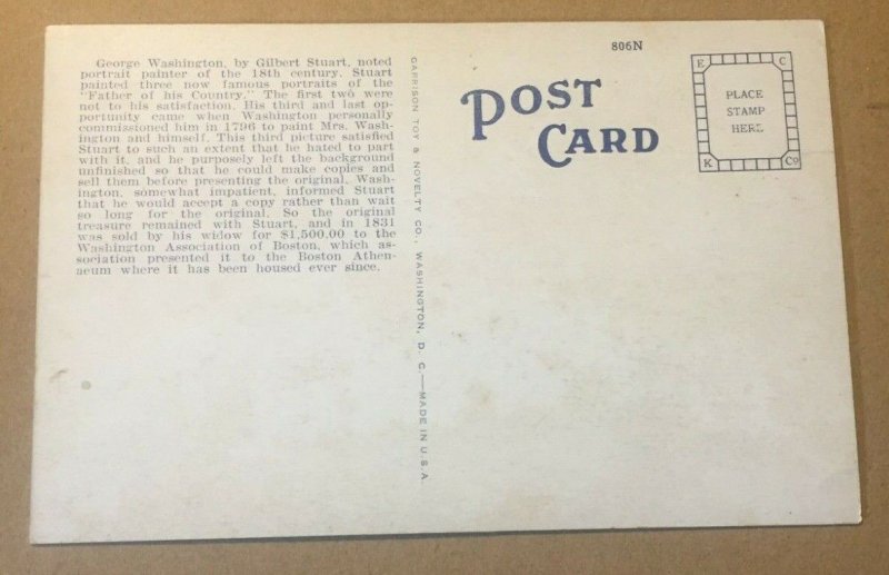 LINEN POSTCARD UNUSED GEORGE WASHINGTON BY GILBERT STUART