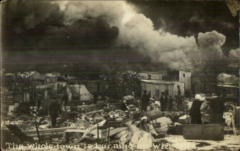 Wirt OK Carter County WHOLE TOWN BURNING UP Fire Real Photo Postcard xst