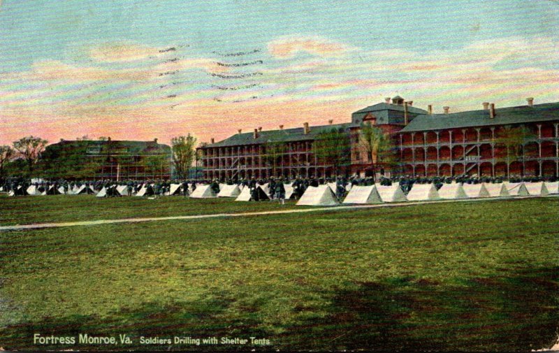 Virginia Fortress Monroe Soldiers Drilling With Shelter Tents 1908