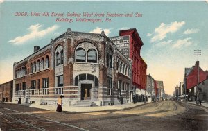 G25/ Williamsport Pennsylvania Postcard c1910 4th Hepburn & Sun Building