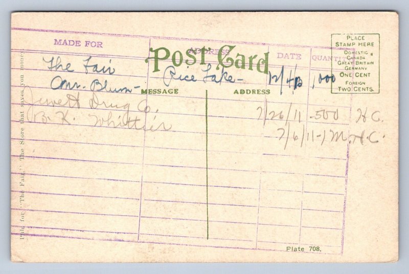 J90/ Rice Lake Wisconsin Postcard c1910 Omaha Railroad Depot 444