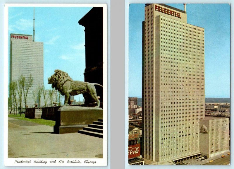 2 Postcards CHICAGO, Illinois IL ~ Art Institute & PRUDENTIAL BUILDING ca 1960s