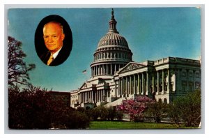 Vintage 1954 Postcard The Capitol Building Portrait of Dwight D Eisenhauer DC