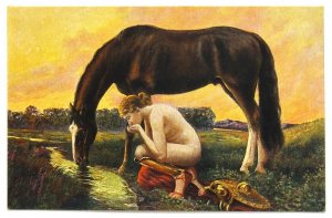 140504 HORST The Spring Naked Woman & Horse Nude Female Art German VTG pc 1910