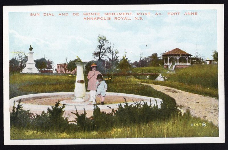 Nova Scotia ANNAPOLIS ROYAL Sun Dial and De Monte Monument Moat. Fort Anne WB