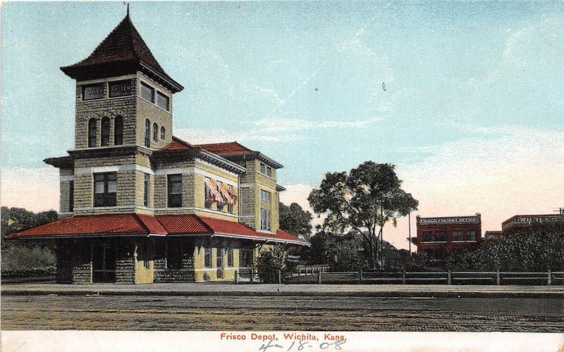 D37/ Railroad Depot Station Postcard c1910 Wichita Kansas Frisco Depot 4