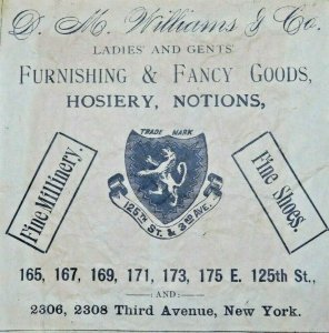 1870s-80s D.M. Williams & Co. Third Ave, NY Hosiery Victorian Print Ad L14