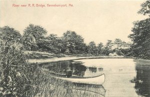 Postcard C-1910 Maine Kennebunkport River Railroad Bridge canoe Rankin ME24-3687