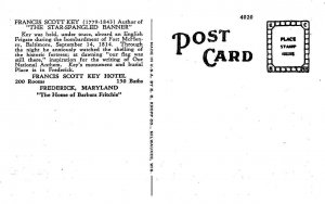 FREDERICK, MD Maryland  FRANCIS SCOTT KEY HOTEL & Grave~Monument c1940s Postcard