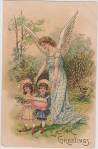 LP74   Easter Holiday Greetings, vintage postcard, Angel, 