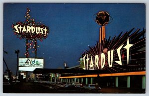 Stardust Hotel At Night, Las Vegas, Nevada, Vintage 1973 Chrome Postcard