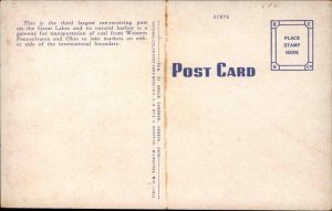 Ashtabula OH Ohio Busy Harbor Ships Plane c1930-50s Vintage Postcard