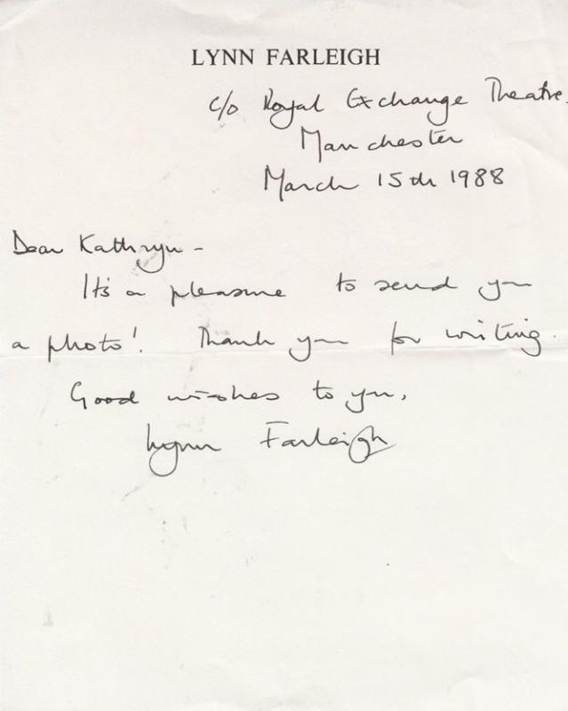 Lynn Farleigh Hand Written Signed Private Letter