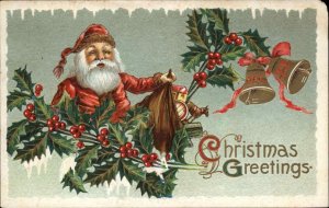 Christmas Santa Claus Holly Bells Toys Embossed SB c1900s-10s Postcard