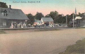 Bradford NH Railroad Station Train Depot Busy Day View Postcard