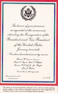 Invitation To Inauguration Of President Jimmy Carter and Vice President Walte...