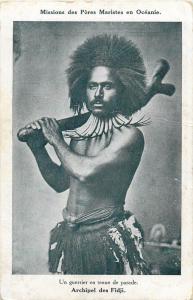 FIJI Islands postcard native warrior war parade ethnic costume neck ornament