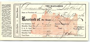 1916 PORTLAND ME KNIGHTS OF THE MACCABEES OF THE WORLD BILLHEAD RECEIPT Z1092