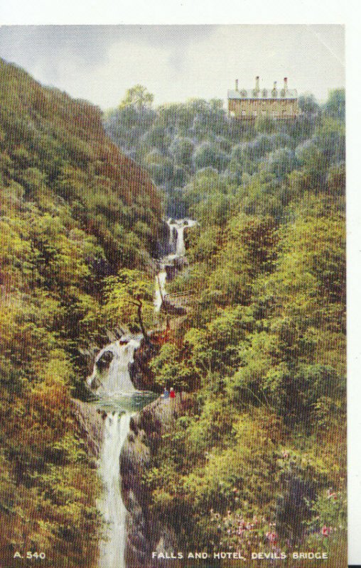 Wales Postcard - Falls and Hotel - Devil's Bridge - Cardiganshire - Ref 20377A